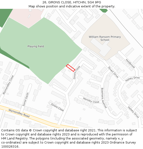 26, GIRONS CLOSE, HITCHIN, SG4 9PG: Location map and indicative extent of plot