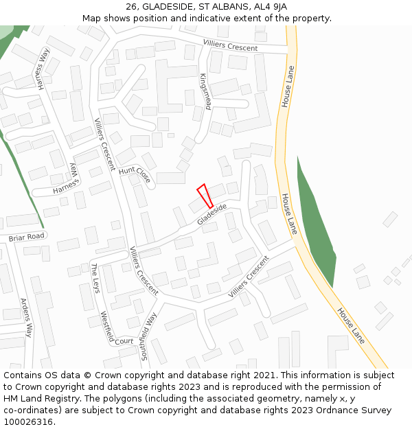 26, GLADESIDE, ST ALBANS, AL4 9JA: Location map and indicative extent of plot