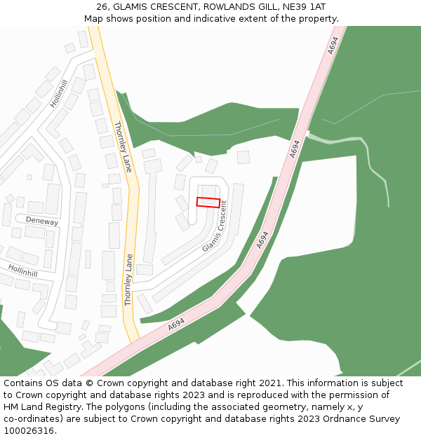 26, GLAMIS CRESCENT, ROWLANDS GILL, NE39 1AT: Location map and indicative extent of plot