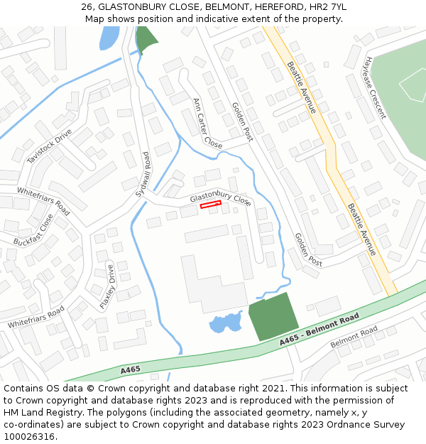 26, GLASTONBURY CLOSE, BELMONT, HEREFORD, HR2 7YL: Location map and indicative extent of plot
