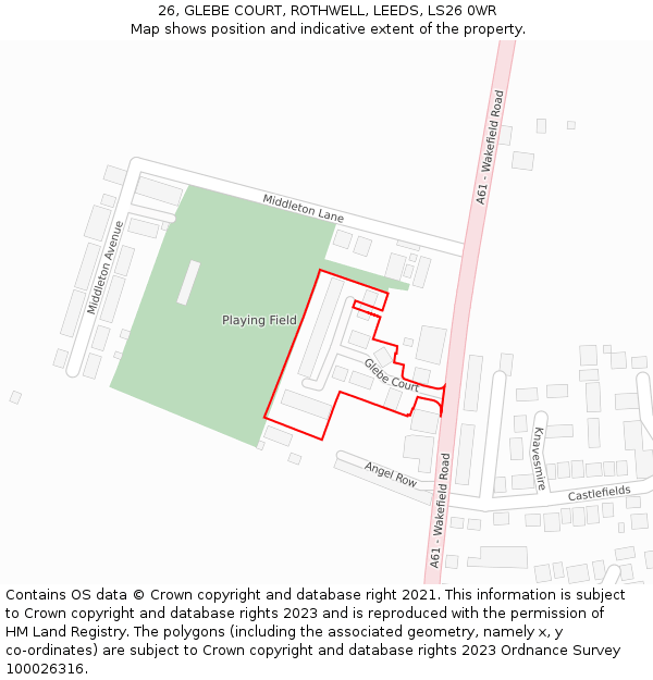 26, GLEBE COURT, ROTHWELL, LEEDS, LS26 0WR: Location map and indicative extent of plot