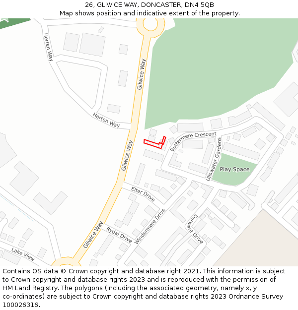 26, GLIWICE WAY, DONCASTER, DN4 5QB: Location map and indicative extent of plot