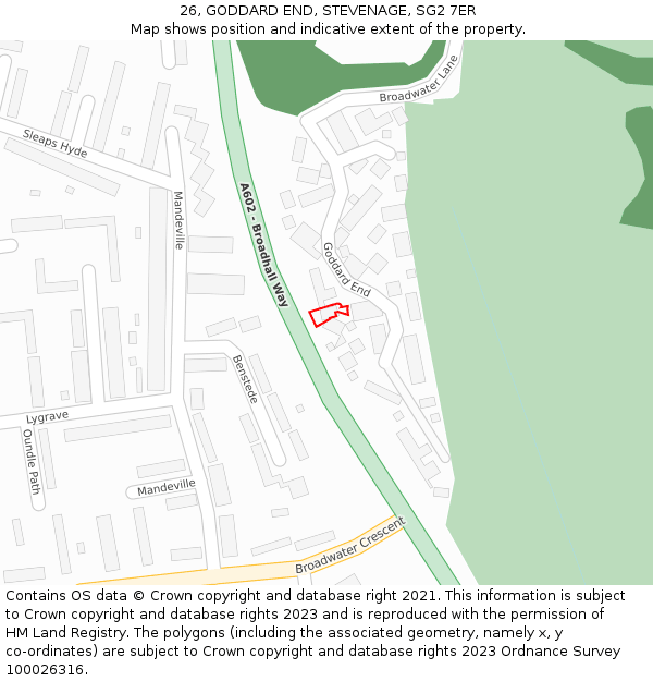 26, GODDARD END, STEVENAGE, SG2 7ER: Location map and indicative extent of plot