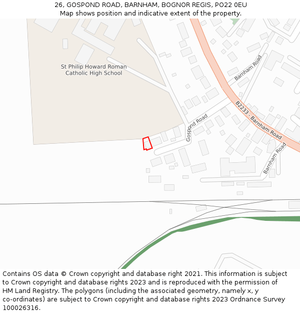 26, GOSPOND ROAD, BARNHAM, BOGNOR REGIS, PO22 0EU: Location map and indicative extent of plot