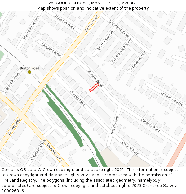 26, GOULDEN ROAD, MANCHESTER, M20 4ZF: Location map and indicative extent of plot