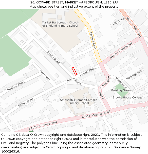 26, GOWARD STREET, MARKET HARBOROUGH, LE16 9AF: Location map and indicative extent of plot