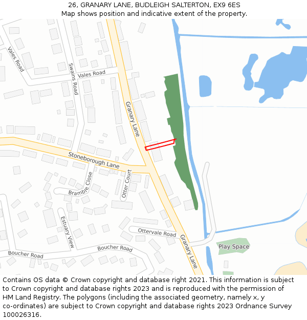 26, GRANARY LANE, BUDLEIGH SALTERTON, EX9 6ES: Location map and indicative extent of plot