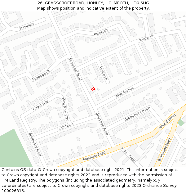 26, GRASSCROFT ROAD, HONLEY, HOLMFIRTH, HD9 6HG: Location map and indicative extent of plot