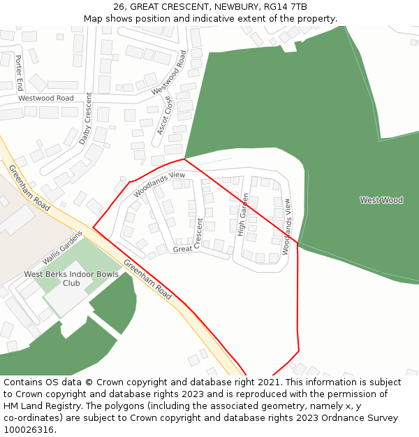 26, GREAT CRESCENT, NEWBURY, RG14 7TB: Location map and indicative extent of plot