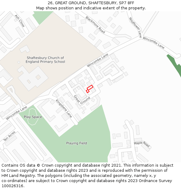 26, GREAT GROUND, SHAFTESBURY, SP7 8FF: Location map and indicative extent of plot