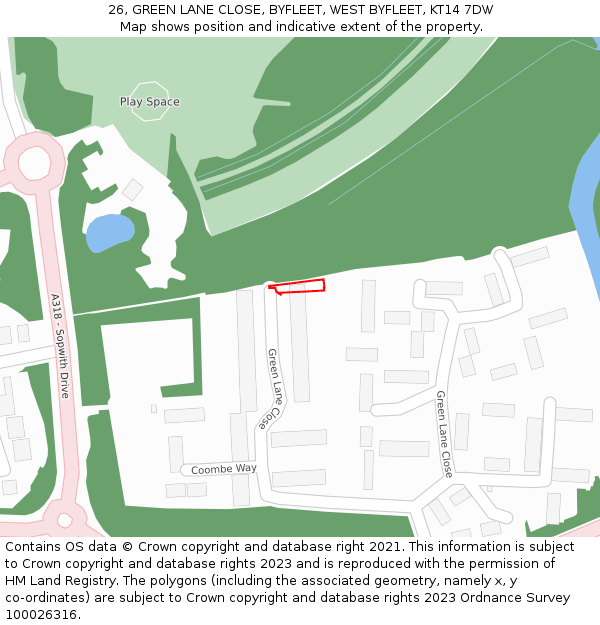 26, GREEN LANE CLOSE, BYFLEET, WEST BYFLEET, KT14 7DW: Location map and indicative extent of plot