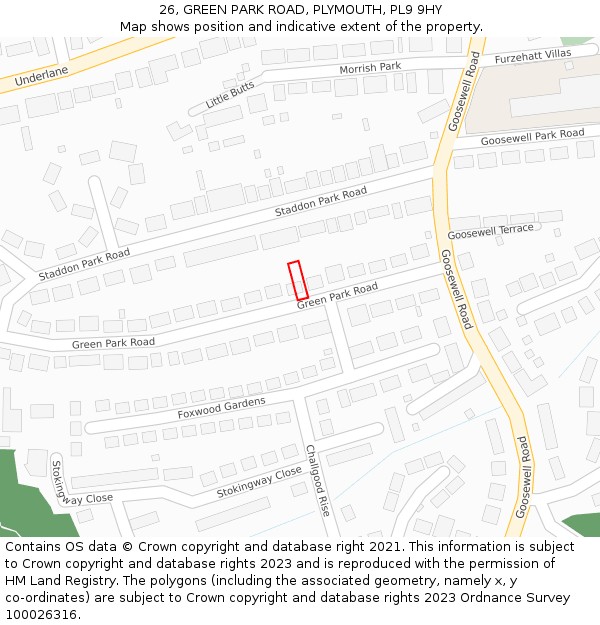 26, GREEN PARK ROAD, PLYMOUTH, PL9 9HY: Location map and indicative extent of plot