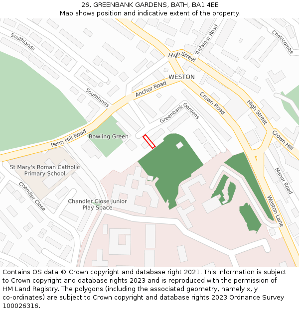 26, GREENBANK GARDENS, BATH, BA1 4EE: Location map and indicative extent of plot