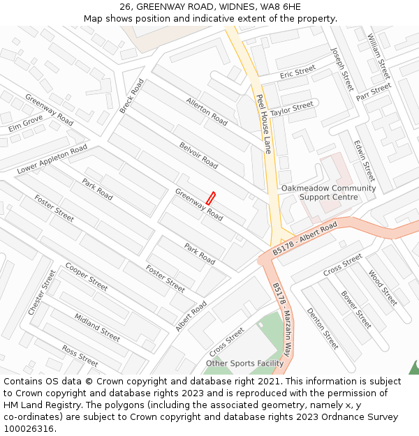 26, GREENWAY ROAD, WIDNES, WA8 6HE: Location map and indicative extent of plot
