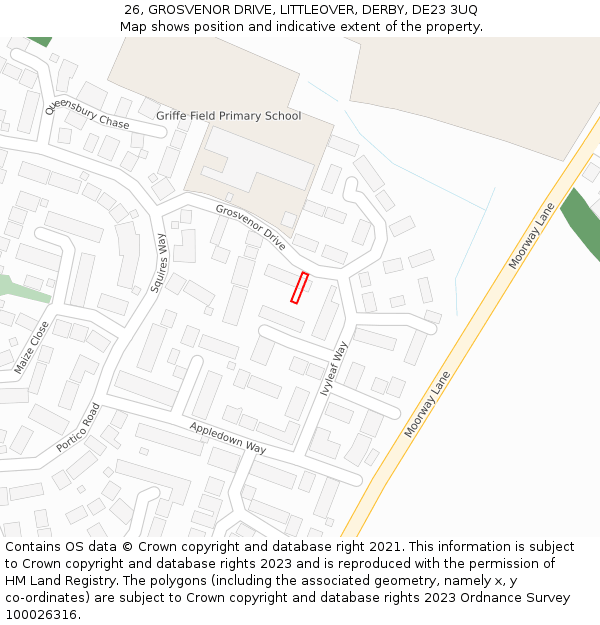 26, GROSVENOR DRIVE, LITTLEOVER, DERBY, DE23 3UQ: Location map and indicative extent of plot