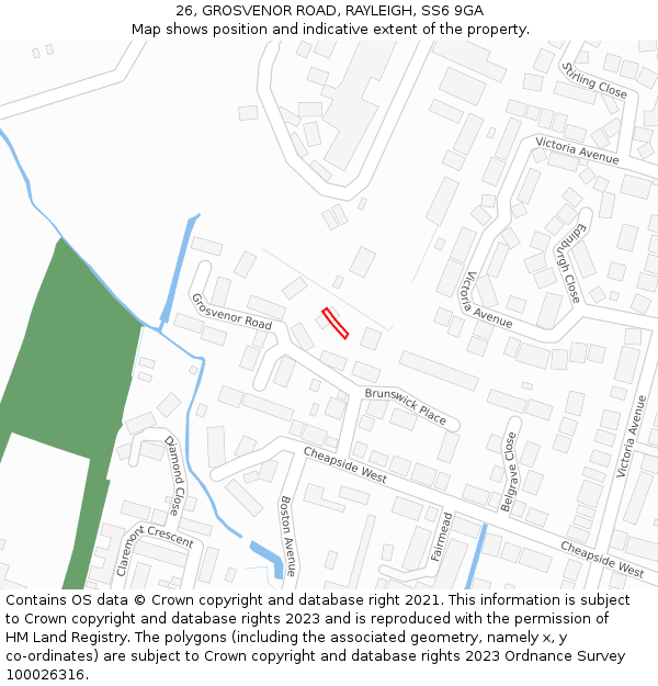 26, GROSVENOR ROAD, RAYLEIGH, SS6 9GA: Location map and indicative extent of plot