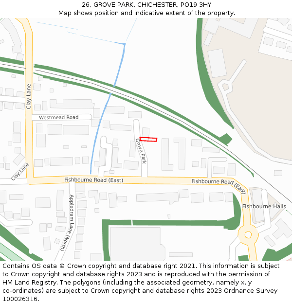 26, GROVE PARK, CHICHESTER, PO19 3HY: Location map and indicative extent of plot