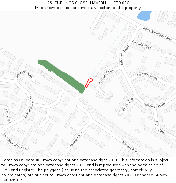 26, GURLINGS CLOSE, HAVERHILL, CB9 0EG: Location map and indicative extent of plot