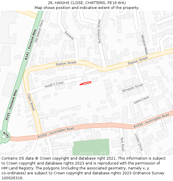 26, HAIGHS CLOSE, CHATTERIS, PE16 6HU: Location map and indicative extent of plot