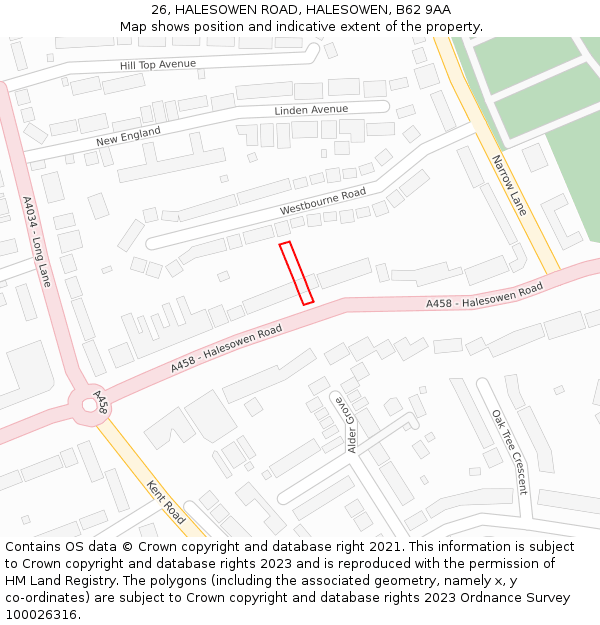 26, HALESOWEN ROAD, HALESOWEN, B62 9AA: Location map and indicative extent of plot
