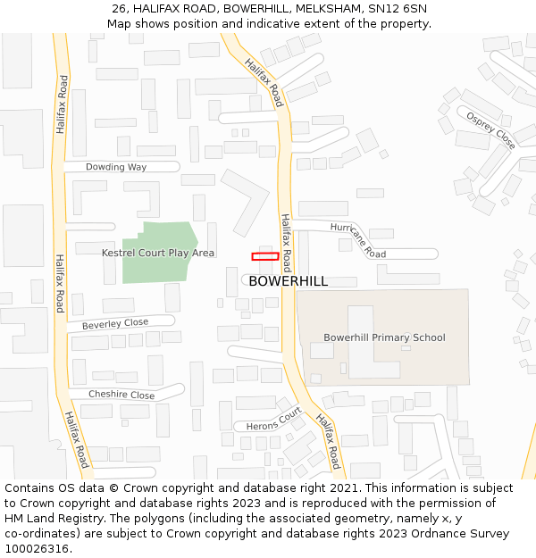 26, HALIFAX ROAD, BOWERHILL, MELKSHAM, SN12 6SN: Location map and indicative extent of plot