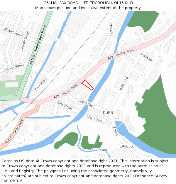 26, HALIFAX ROAD, LITTLEBOROUGH, OL15 0HB: Location map and indicative extent of plot