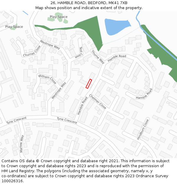 26, HAMBLE ROAD, BEDFORD, MK41 7XB: Location map and indicative extent of plot