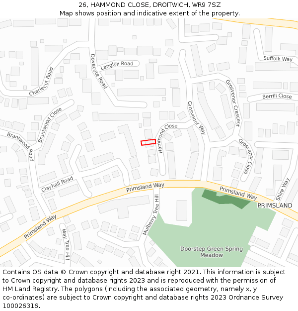 26, HAMMOND CLOSE, DROITWICH, WR9 7SZ: Location map and indicative extent of plot