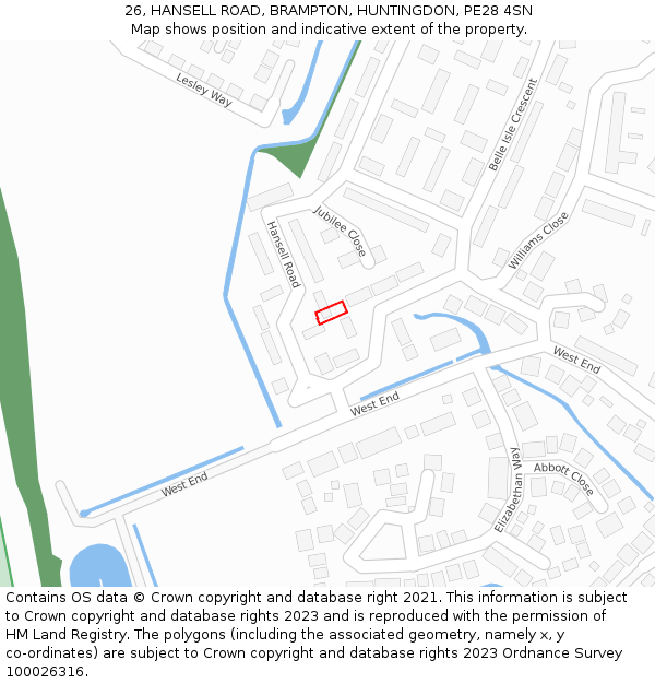 26, HANSELL ROAD, BRAMPTON, HUNTINGDON, PE28 4SN: Location map and indicative extent of plot