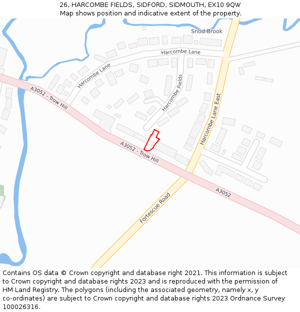 26, HARCOMBE FIELDS, SIDFORD, SIDMOUTH, EX10 9QW: Location map and indicative extent of plot