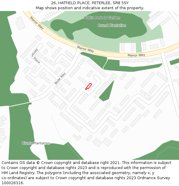 26, HATFIELD PLACE, PETERLEE, SR8 5SY: Location map and indicative extent of plot