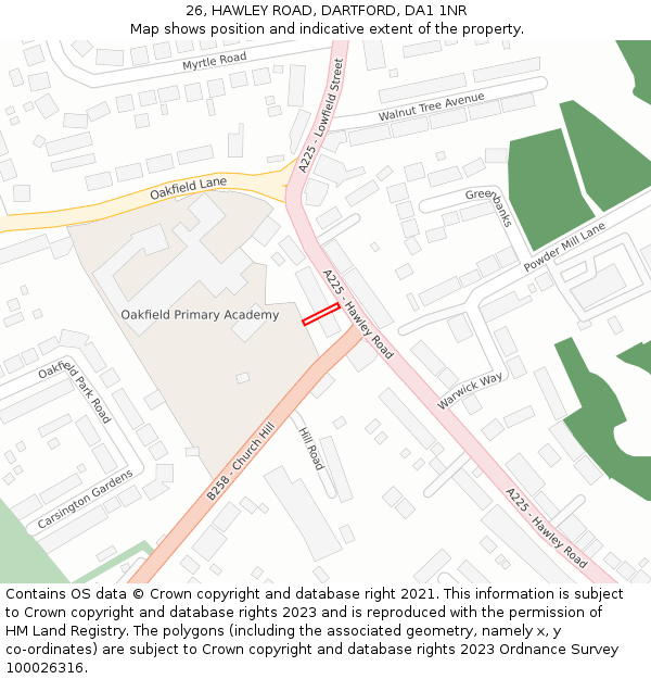 26, HAWLEY ROAD, DARTFORD, DA1 1NR: Location map and indicative extent of plot