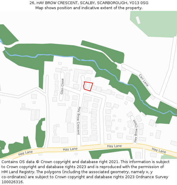 26, HAY BROW CRESCENT, SCALBY, SCARBOROUGH, YO13 0SG: Location map and indicative extent of plot