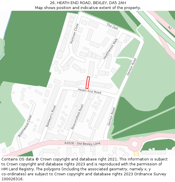 26, HEATH END ROAD, BEXLEY, DA5 2AH: Location map and indicative extent of plot