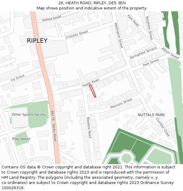 26, HEATH ROAD, RIPLEY, DE5 3EN: Location map and indicative extent of plot