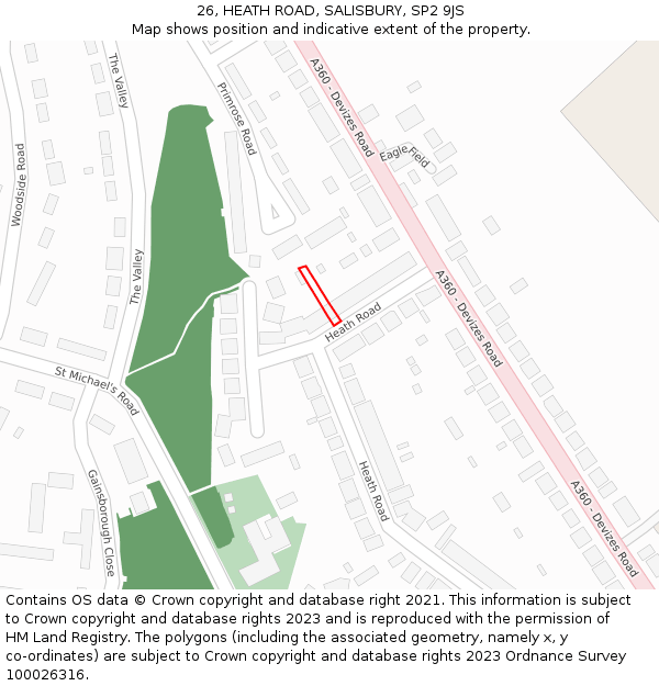 26, HEATH ROAD, SALISBURY, SP2 9JS: Location map and indicative extent of plot