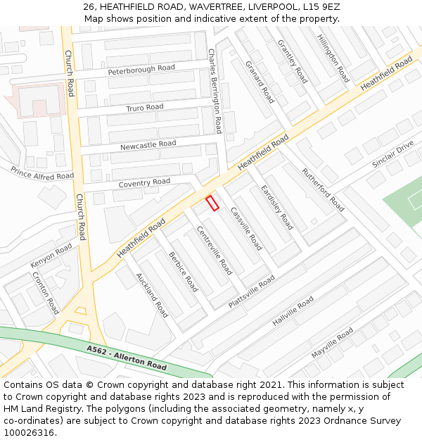 26, HEATHFIELD ROAD, WAVERTREE, LIVERPOOL, L15 9EZ: Location map and indicative extent of plot