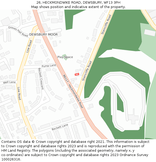 26, HECKMONDWIKE ROAD, DEWSBURY, WF13 3PH: Location map and indicative extent of plot