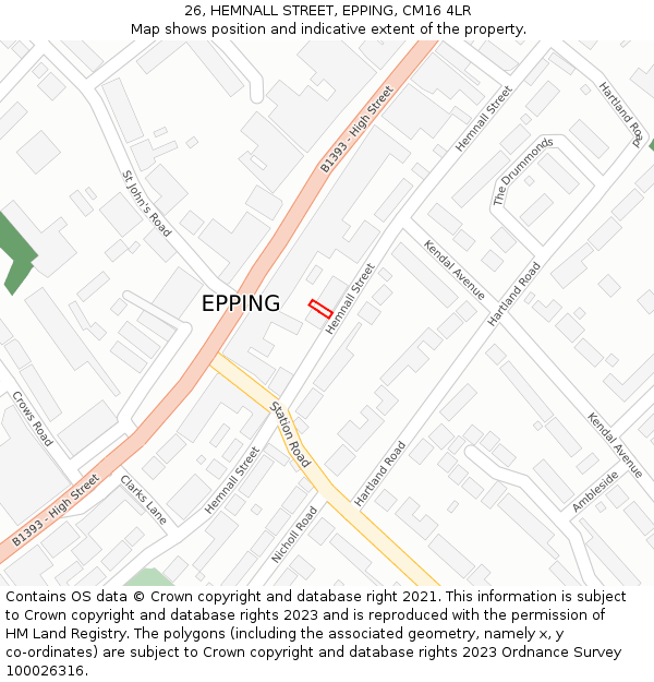 26, HEMNALL STREET, EPPING, CM16 4LR: Location map and indicative extent of plot