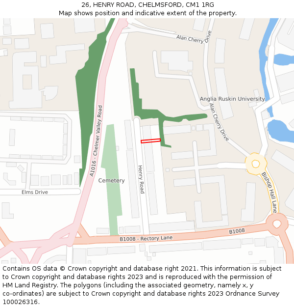 26, HENRY ROAD, CHELMSFORD, CM1 1RG: Location map and indicative extent of plot