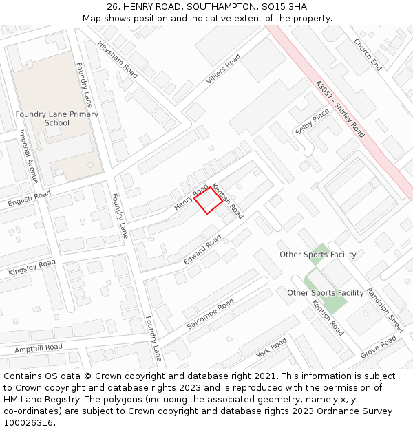 26, HENRY ROAD, SOUTHAMPTON, SO15 3HA: Location map and indicative extent of plot
