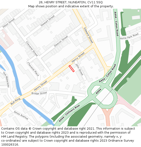26, HENRY STREET, NUNEATON, CV11 5SQ: Location map and indicative extent of plot