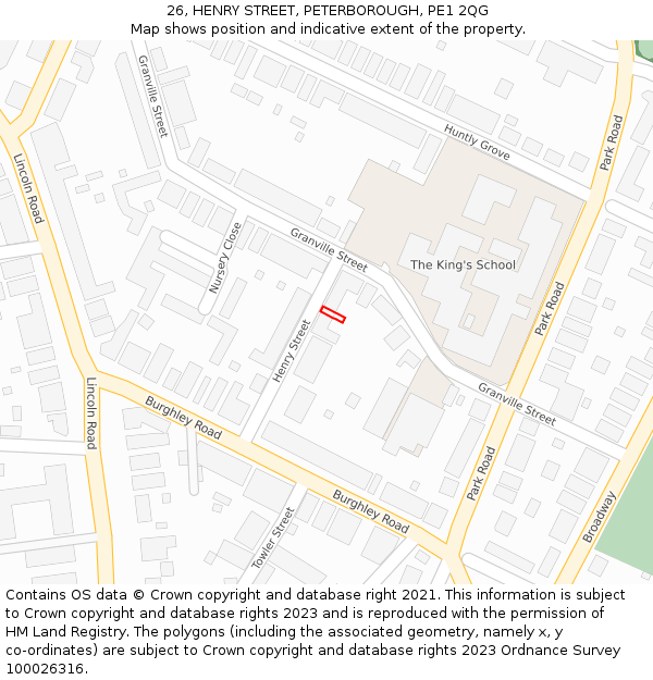 26, HENRY STREET, PETERBOROUGH, PE1 2QG: Location map and indicative extent of plot