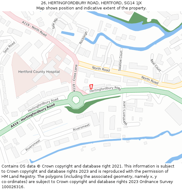 26, HERTINGFORDBURY ROAD, HERTFORD, SG14 1JX: Location map and indicative extent of plot