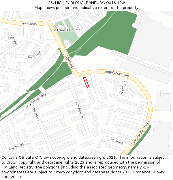 26, HIGH FURLONG, BANBURY, OX16 1PW: Location map and indicative extent of plot
