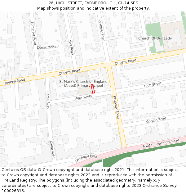 26, HIGH STREET, FARNBOROUGH, GU14 6ES: Location map and indicative extent of plot