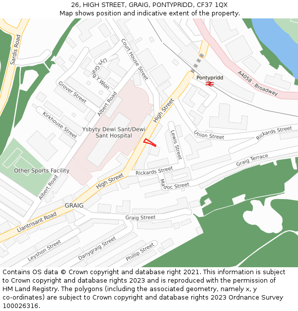 26, HIGH STREET, GRAIG, PONTYPRIDD, CF37 1QX: Location map and indicative extent of plot