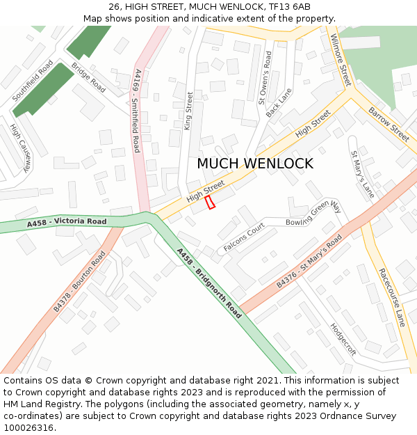 26, HIGH STREET, MUCH WENLOCK, TF13 6AB: Location map and indicative extent of plot