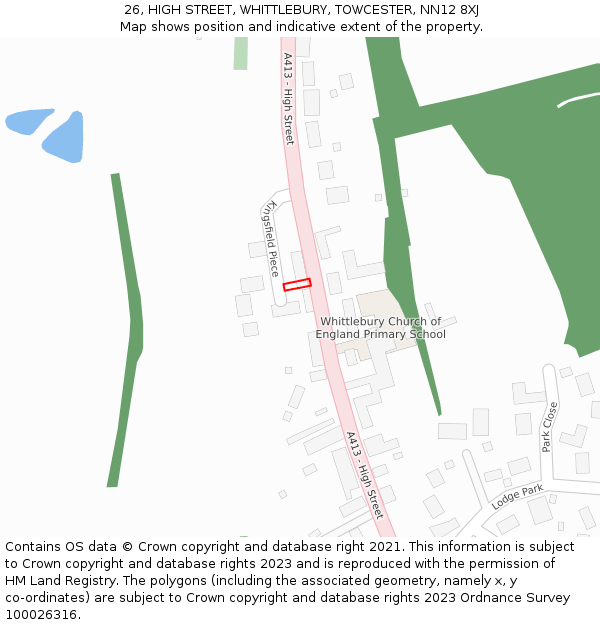 26, HIGH STREET, WHITTLEBURY, TOWCESTER, NN12 8XJ: Location map and indicative extent of plot