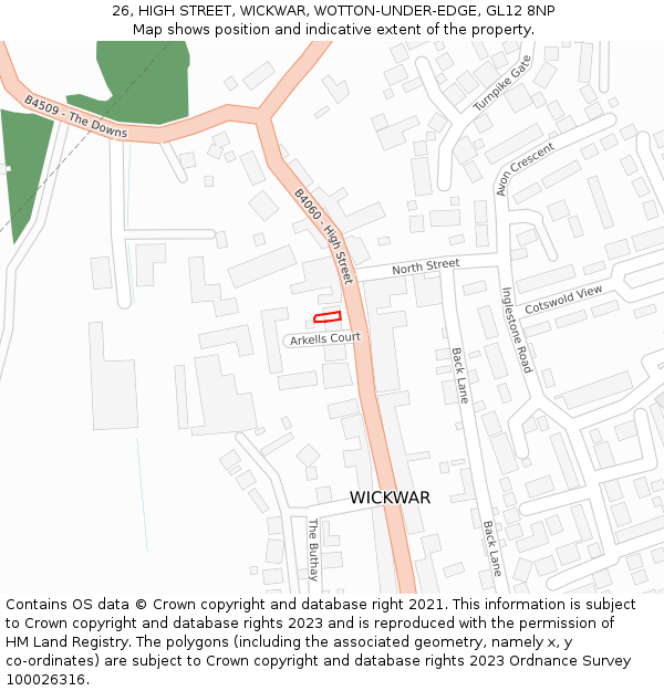26, HIGH STREET, WICKWAR, WOTTON-UNDER-EDGE, GL12 8NP: Location map and indicative extent of plot